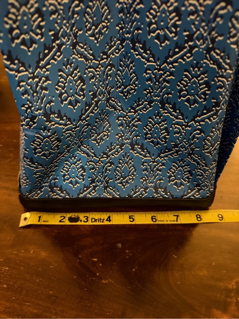 Scout Blue Patterned Tote with Black Straps and Interior Zip